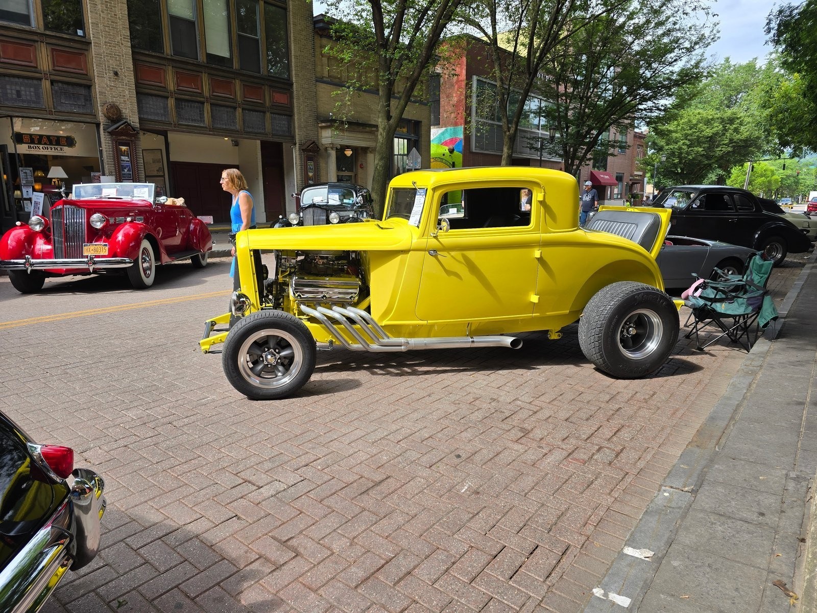Yellow hot rod parked on West State Street